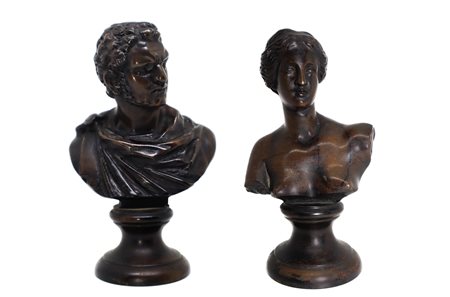 Coppia di bronzetti mezzobusto, 20th century