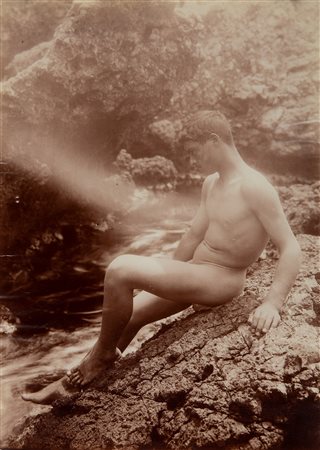 Barone Wilhelm von Gloeden (1856-1931)  - Giovane siciliano tra le rocce, 1920s/1930s