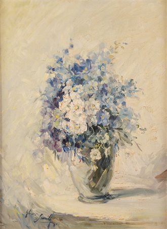 ELISEO SIMILI (1902 - 1983) "Vaso di fiori", 1962. Olio su tela. Cm 60x80....