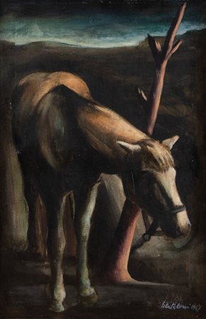 RENATO BERTOLONI (1924 - 1986) "Il cavallo", 1947. Olio su tela. Cm 100x66....