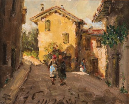 GIULIANO AMADORI (Bologna 1883 - 1972) "La casa gialla", 1953. Olio su...