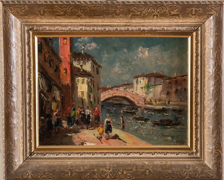 GIULIANO AMADORI (Bologna 1883 - 1972) "Venezia". Olio su tavola. Cm 22,5x30....