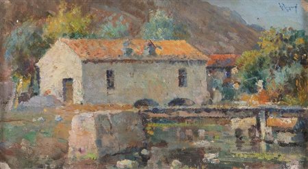 Antonio REYNA MANESCAU (1859-1937) "Paesaggio". Olio su tela. Cm 15,5x27....