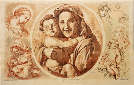 PIETRO PIETRA (Bologna 1885 - 1956) "Studi per Madonna". Tecnica mista e...