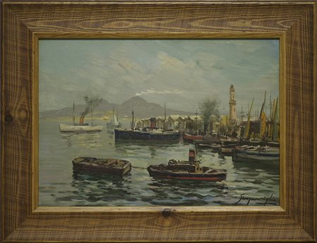 SCOGNAMIGLIO GIUSEPPE (1901 - 1985) Porto di Napoli. Olio su tavola. Cm 35,00...