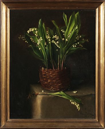 ANONIMO Vaso di fiori. 1905. Olio su tela . Cm 47,00 x 61,00. Firmato Antim...