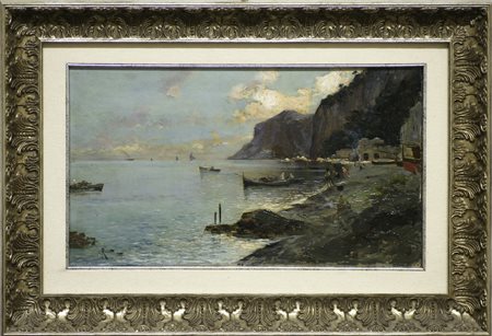 RICCIARDI OSCAR (1864 - 1935) Veduta marina a Capri. Olio su tavola. Cm 45,00...