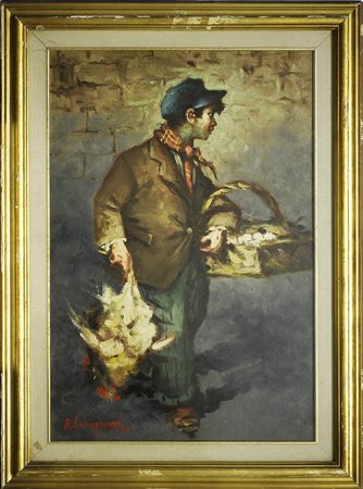 CARIGNANI ROBERTO (1894 - 1988) Venditore di polli. Olio su tavola. Cm 50,00...