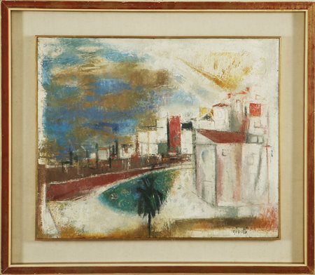 GIGOTTI LORENZO (1908 - 1994) Gardone Riviera. Olio su tela . Cm 60,00 x...