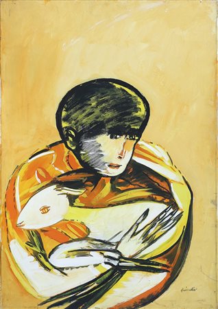 BRINDISI REMO (1918 - 1996) Ritratto su fondo giallo. 1974. Olio su tela . Cm...