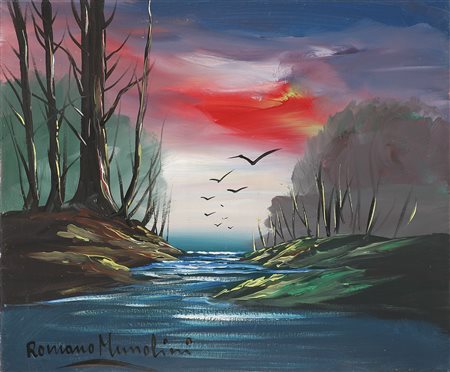 MUSSOLINI ROMANO (1927 - 2008) Lungo il fiume. Olio su tela . Cm 60,00 x...