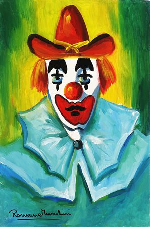 MUSSOLINI ROMANO (1927 - 2008) Clown. Olio su tela . Cm 40,00 x 60,00 x 1,50....
