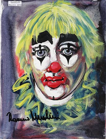 MUSSOLINI ROMANO (1927 - 2008) Clown. Olio su tela . Cm 30,00 x 40,00. Firma...