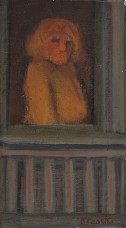 PASETTO REMO (n. 1925) Donna alla finestra. Olio su tela . Cm 20,00 x 35,00....