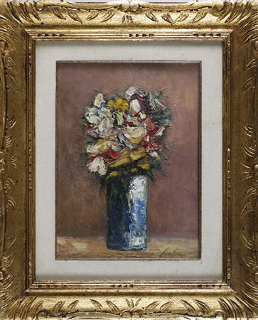 SCATIZZI SERGIO (1918 - 2009) Vasetto di fiori. Olio su tavola. Cm 31,00 x...