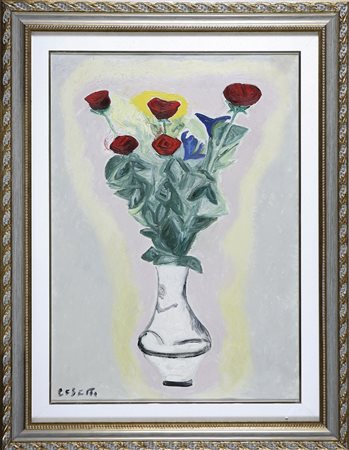 CESETTI GIUSEPPE (1902 - 1990) Vaso di fiori. Olio su tela . Cm 50,00 x...