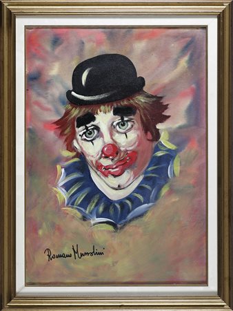MUSSOLINI ROMANO (1927 - 2008) Clown. Olio su tela . Cm 70,00 x 50,00. Firma...
