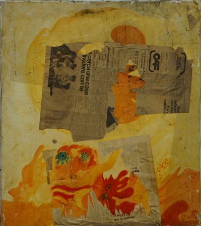 FRATTI FRANCO (1939 - 2002) Torta con pezzi di giornale. Olio e collage su...