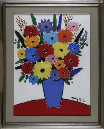 MONACHESI SANTE (1910 - 1991) Vaso di fiori. Olio su tela . Cm 60,00 x 80,00....