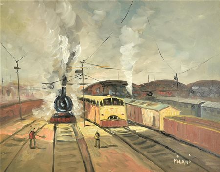 Milani FERROVIA olio su tela, cm 40x50 firma