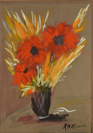 Ignoto VASO DI FIORI gouache su cartoncino, cm 70x49,5 firma non leggibile