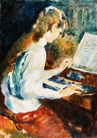 Cesare Peruzzi (Montelupone 1894 – Recanati 1995), “Suonatrice di pianoforte”.