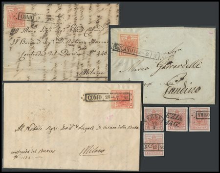Lombardy - Venetia, 1850, 15c. I° type N.3, noteworthy lot of sparse items...