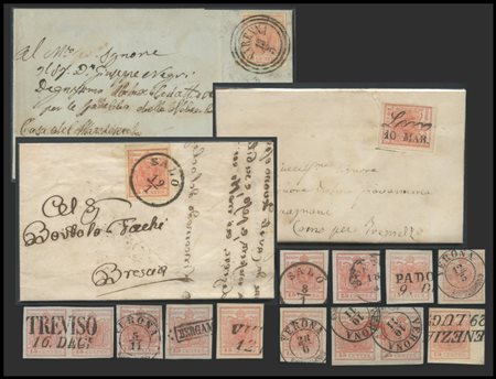 Lombardy - Venetia, 1850, 15c. II° type N.5, noteworthy lot of sparse items...