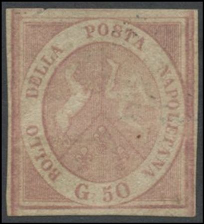 Naples, 1858, 50gr Violet Pink N.14a original but flawed (horizontal fold)
