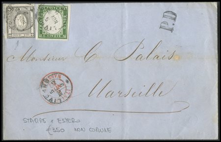 Sardinia, 05.11.1862, Letter from Livorno to Marseille posted with a 6c. (fee...