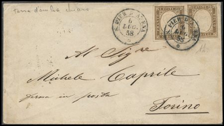 Sardinia, 06.06.1858, letter from Sampierdarena to Turin posted with a pair...