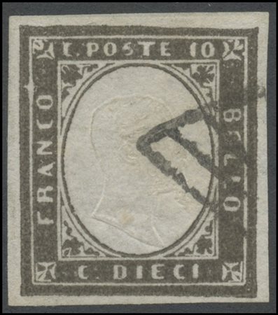 Sardinia, 1860, 10c. Greyish Black N.14Bc. (Lux) (Cert. Cardillo)