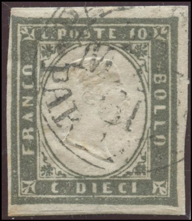 Sardinia, 1861, 10c. N.14Caa Greyish Greenish Olive, hue is vivid to the...