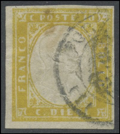 Sardinia, 1862, 10c. Olive Yellow N.14Dc. (A) (Cert. Cardillo)