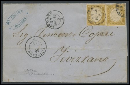 Sardinia, 29.08.1862, Letter sent from Livorno to Fivizzano posted with 20c....