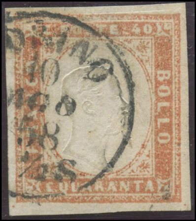 Sardinia, 1858, 40c. N.16Ab Vermiglio Arancio Chiaro (tonalità chiarissima),...