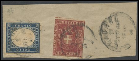 Sardinia, 11.10.1861, letter fragment featuring a mixed postage from...