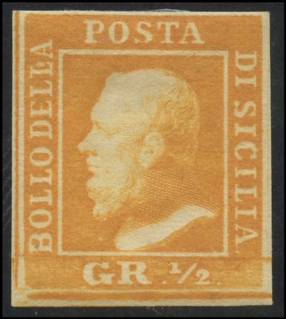 Sicily, 1859, 1/2gr. N.2 orange signed Em. Diena, En. Diena. High-quality. MH.