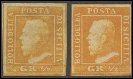 Sicily, 1859, 1/2 gr. N.1/2 first and second plate. New and gummed, MH. Both...