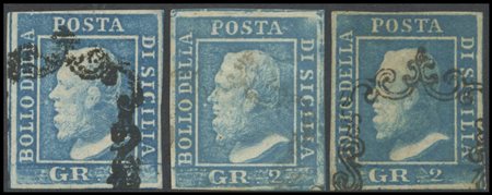 Sicily, 1859, 2gr. N6 in three different hues. All high quality and used. (A+)