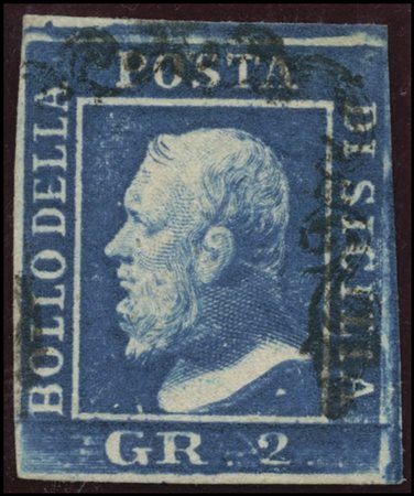 Sicily, 1859, 2gr. Bright Light Blue Napoli paper N.6f with retouch 81...