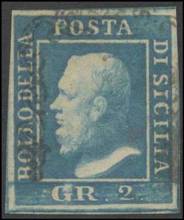 Sicily, 1859, 2gr. N.7b Cobalt (II plate), used. (A+) (Chiavarello, A. Diena)