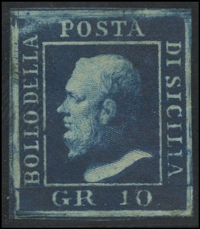 Sicily, 1859, 10gr., N.12 with a dark hue, signed Raybaudi and A. Diena....