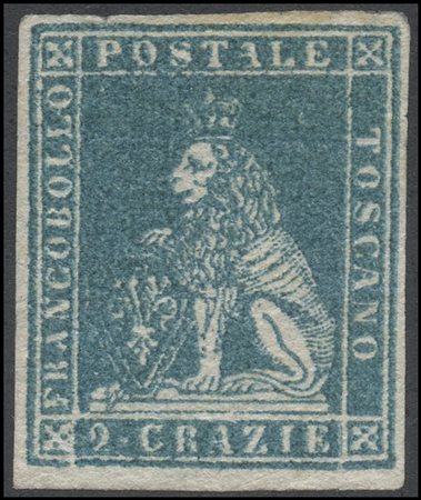 Tuscany, 1851, 2cr. Greenish Light Blue N.5e new (MH). Features noteworthy...