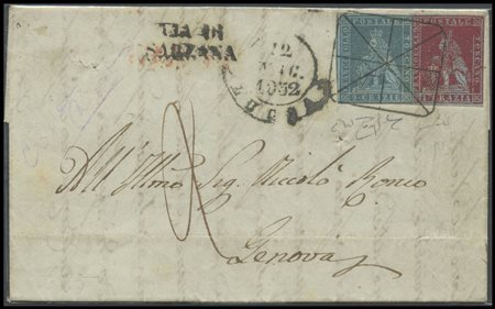 Tuscany, 12.05.1852, Letter from Lucca to Genoa posted with 3cr. using a 1cr...