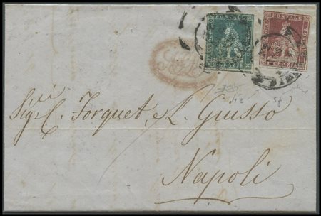 Tuscany, 12.7.1856, Letter from Florence to Naples posted with 3cr. using a...