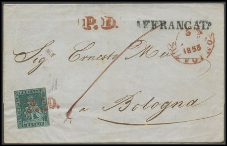 Tuscany, 05.09.1853, Letter from Livorno to Bologna posted with a 4cr. N.6a...