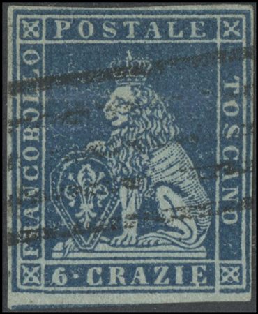 Tuscany, 1851, 6cr. N.7c Dark Light Blue on Light Blue, used. (A) (A.Diena)