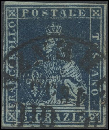 Tuscany, 1851, 6cr. N. 7a Indigo on Light Blue, used. (A+) (A. Diena)