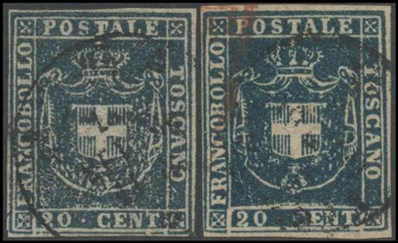 Tuscany, 1860, 20c. N.20 in two different colour gradients. (A+)